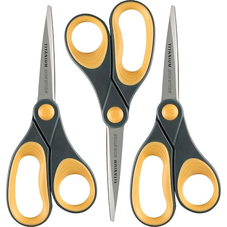 Acme United Scissors, Titanium Bonded, 8" Straight, 3/PK, Gray/Yellow PK ACM15454